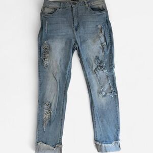 Distressed Light Blue Cuiado Con Perro Jeans for Women